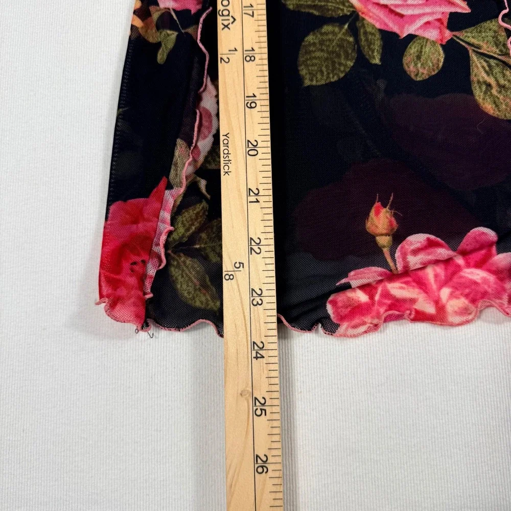 Free People Mesh Top S Black Red Floral Rose Sheer L/sleeve dark romancgoth